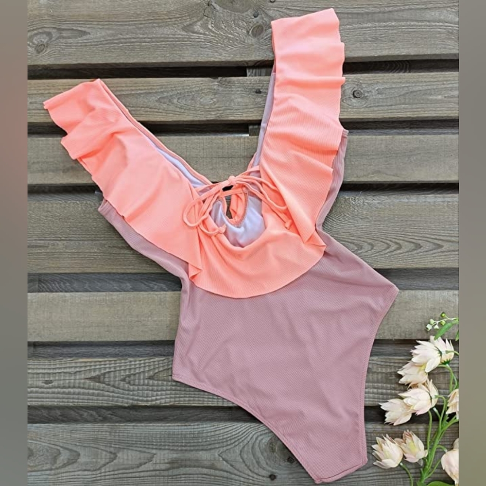 V-Neck Ruffle Bathing Suit - Picture 3 of 4